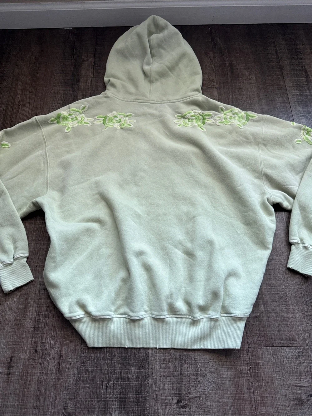 Free People Mint Green Oversized Floral Embroidered Hoodie